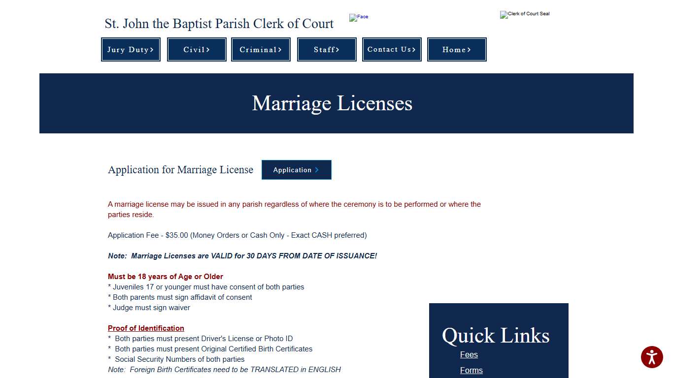 Marriage Licenses St. John Parish Clerk of Court